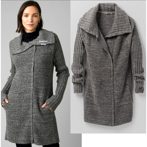 prAna Womans XS Yunna Long Cardigan Sweater Jacket Full Zip Organic Cotton Gray - Picture 1 of 13